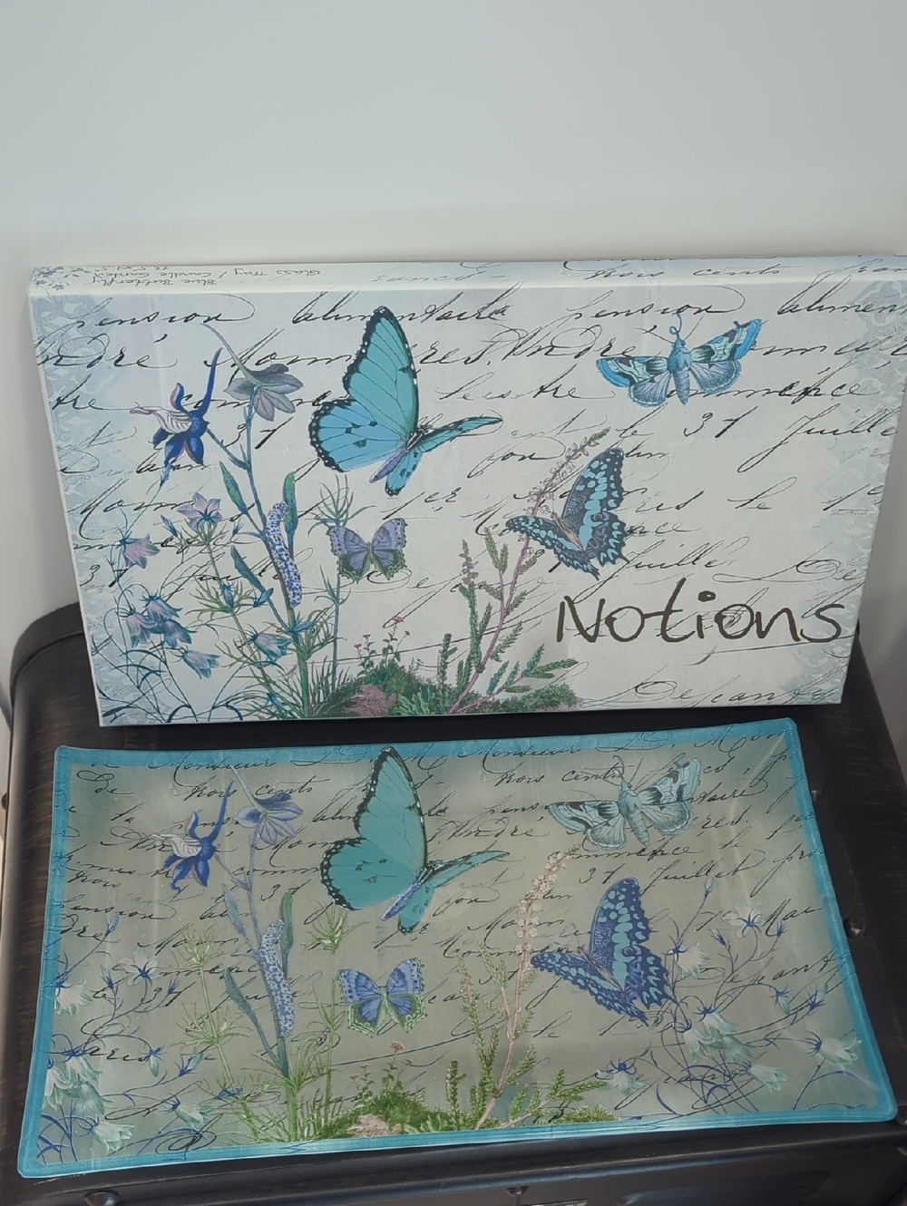 Butterfly Notions Vintage Tray Blue & Teal New In Box